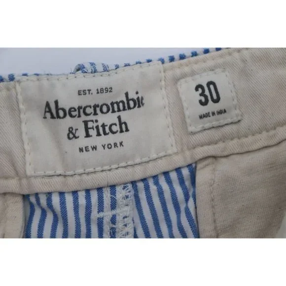 abercrombie fitch men's 30 9.5" striped white blue distressed flat front shorts - Picture 12 of 14